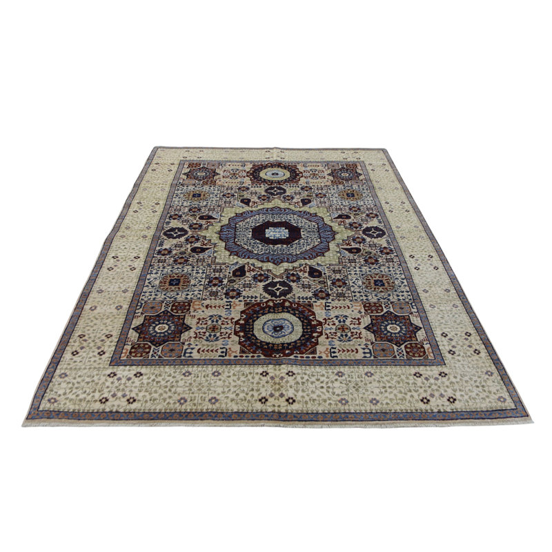 Hand Knotted Wool Area Rug in Beige