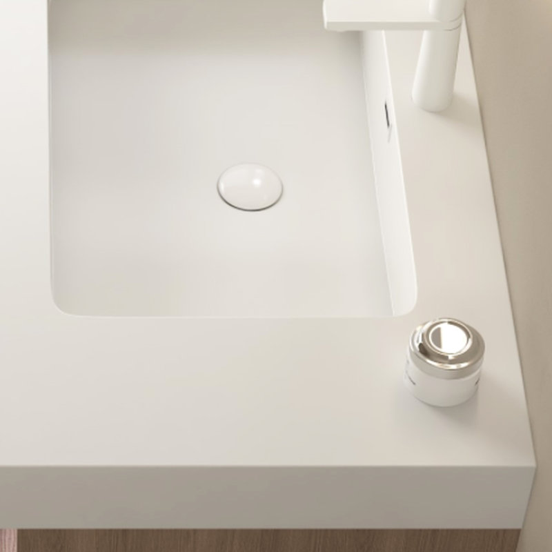 36" Rectangular Bathroom Undermount Basin - White Solid Surface, Modern Scandinavian, Scratch Resistance, Wear Easy To Clean, Faucet Hole 1.38Inch, Overflow, Sink Cover & Drain Pipe Included,