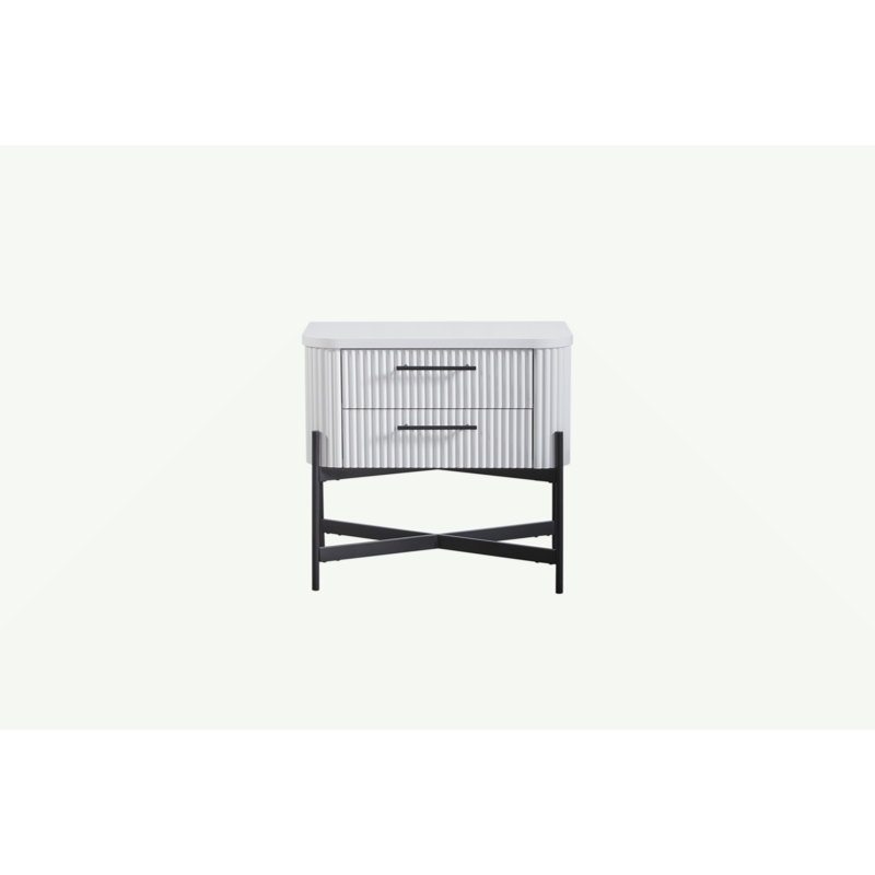 Table de chevet 2 tiroirs - Blanc (USB Type C)