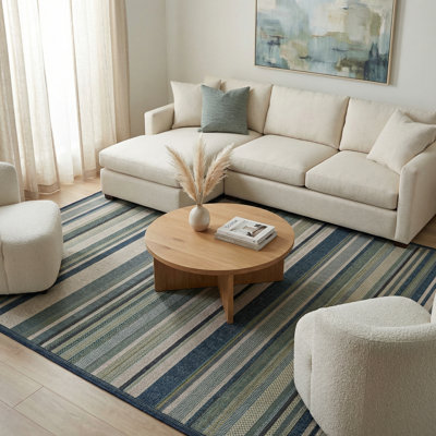 Tapis rayé vert / bleu intérieur / extérieur Tavon