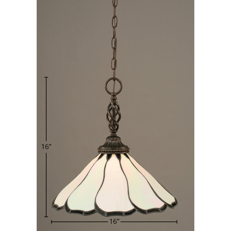 Eleganté Chain Hung Pendant Shown In Dark Granite Finish With 16" Black Flair Art Glass, Pearl