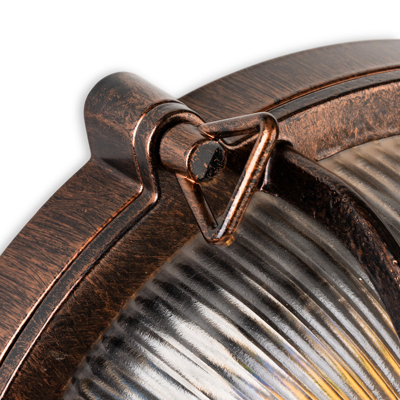Antique Copper 28cm H Ribbed Glass Outdoor Bulkhead Light