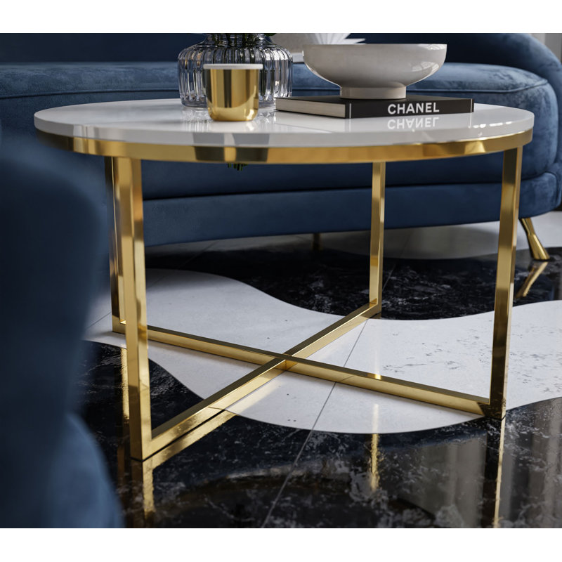 Swinyer Cross Legs Coffee Table, White, Black