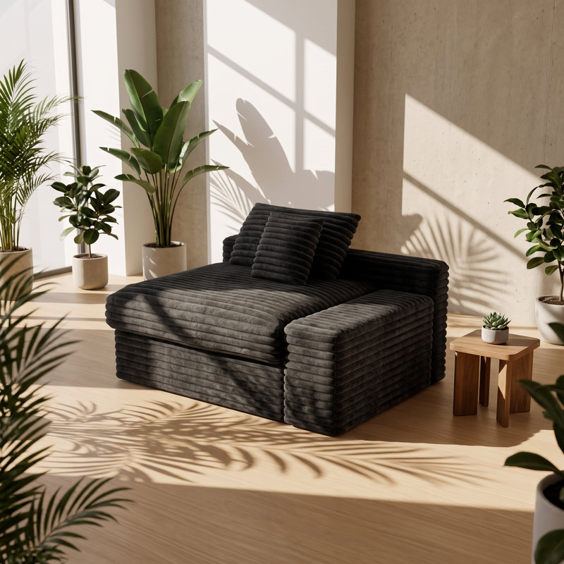 Canapé d'angle modulaire 2 places Areefh en velours côtelé et mousse, 140 cm L x 80 cm P x 74 cm H