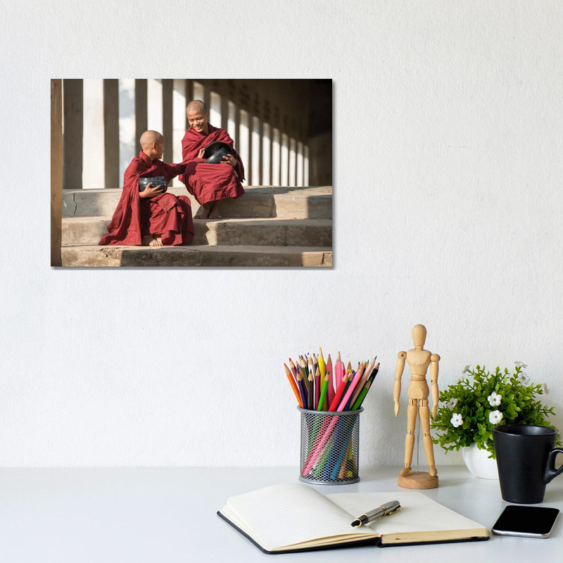 Two Young Novice Monks With Rice Bowl, Bagan, Myanmar by Jan Becke - Wrapped Canvas Print, 20.32 cm H x 30.48 cm W