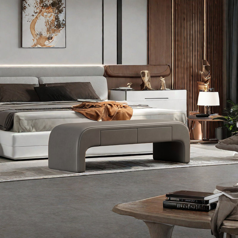 Simple Solid Wood End-of-Bed Bench, Gray