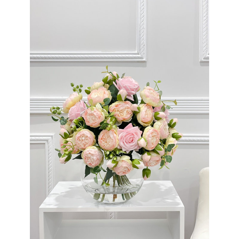 X-Large Pink Rose Peony Centerpiece – Modern Silk Arrangement, Pink
