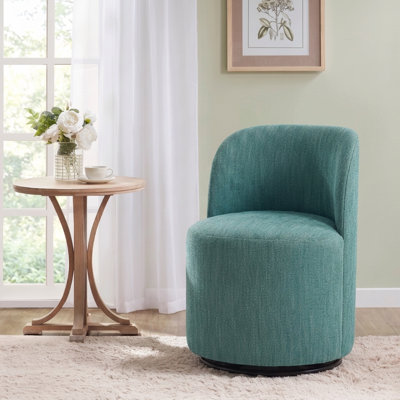 Fauteuil d'appoint pivotant en lin, tabouret de meuble-lavabo rond à dossier courbé, fauteuil d'appoint rembourré confortable pour coin-salon de chambre à coucher