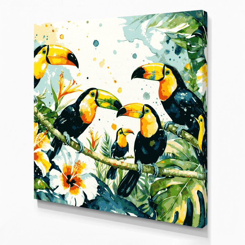 Toile hawaïenne toucans beige, H 16 po x l 16 po