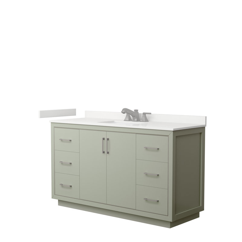 60'' Single Bathroom Vanity with Quartz Top, White Quartz, Light Green, Brushed Nickel