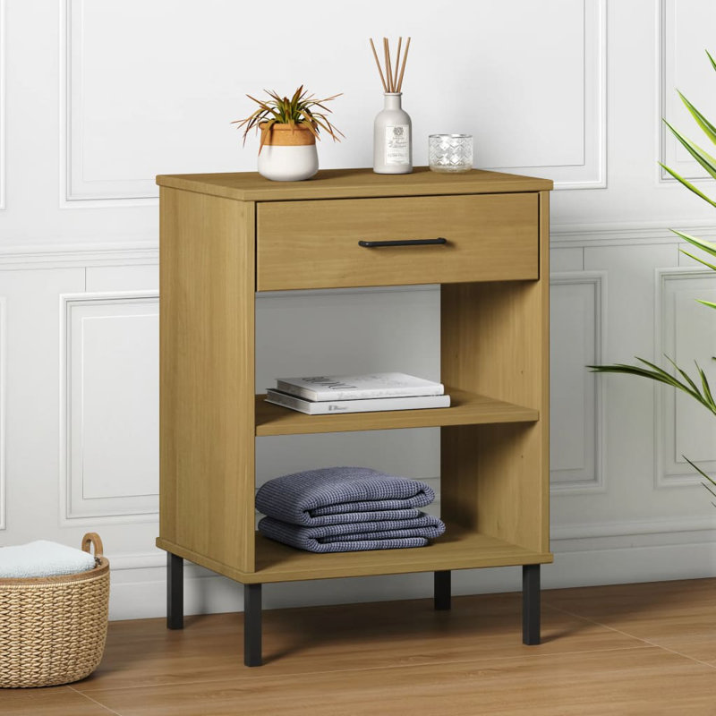 17 Stories Console Cabinet With Metal Legs Solid Wood Pine "OSLO", Brown