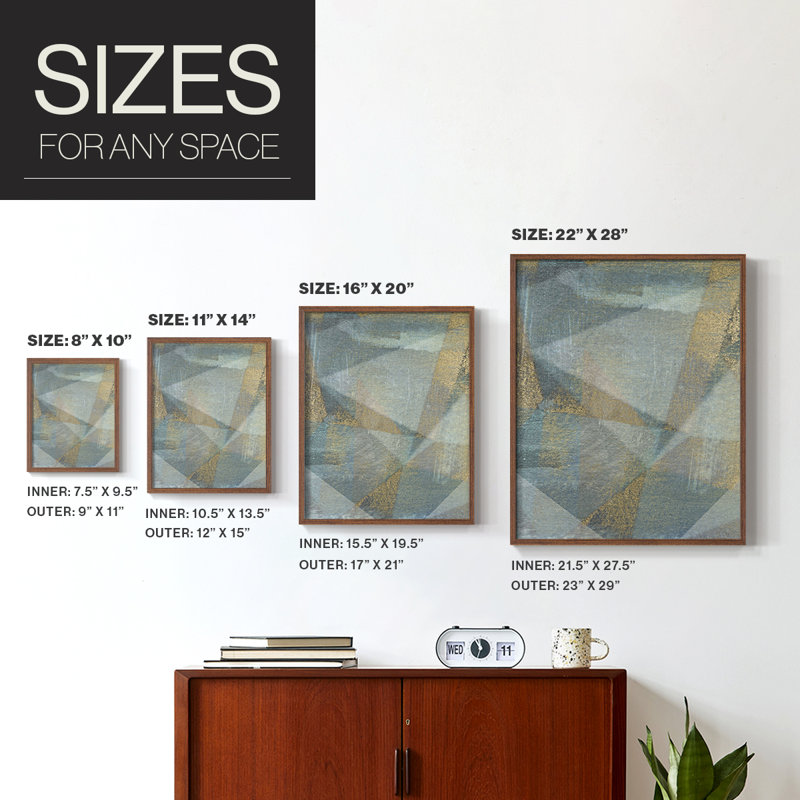 «Geometric Facets II», reproduction encadrée - bois massif, Noyer, H 21 po x l 17 po
