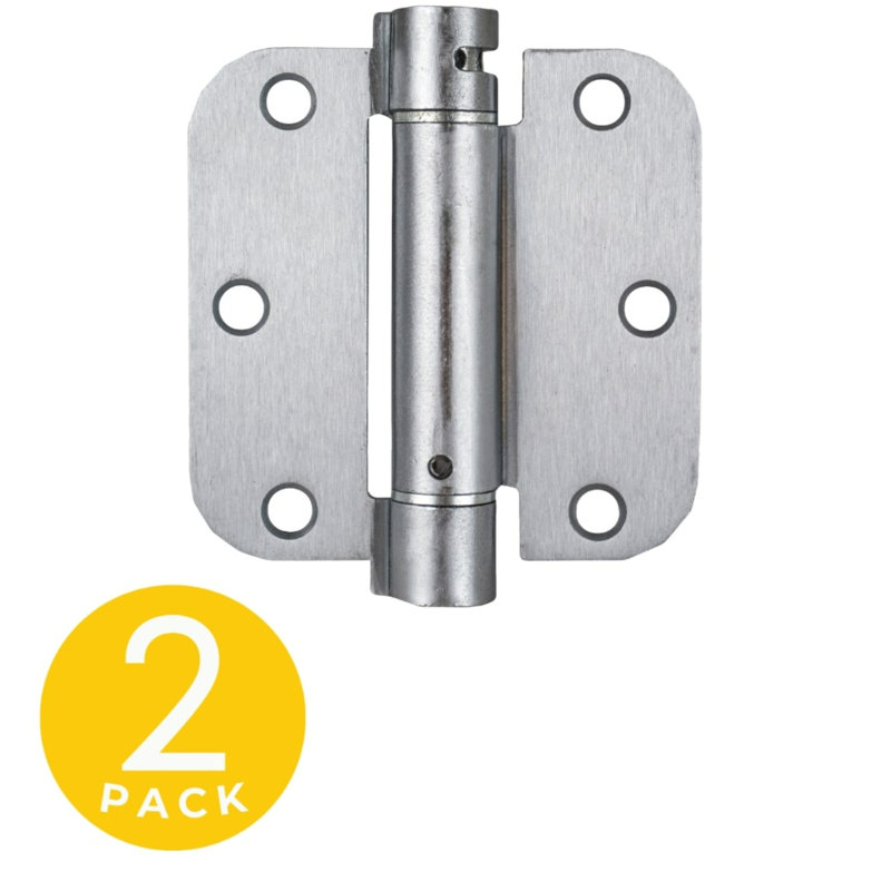 3.5 in. x 3.5 in. Brushed Chrome Full Mortise Spring 5/8 in. Radius Hinge with Non-Removable Pin - Set of 2
