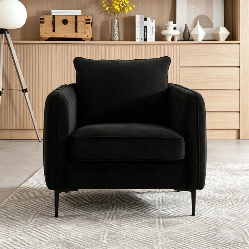 Fauteuil d'appoint simple en velours Accent Chair, Velours noir