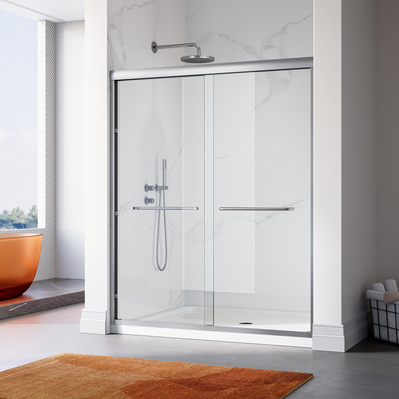 56-60″ W × 72″ H  Double Sliding Semi-Frameless Shower Doors with Cleancoat Glass – Adjustable Fit, Easy Install, 60"