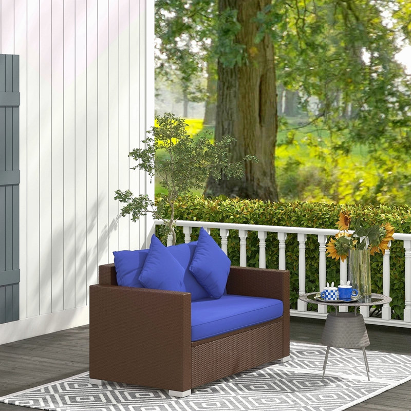 Causeuse de patio en osier avec coussins Outsunny