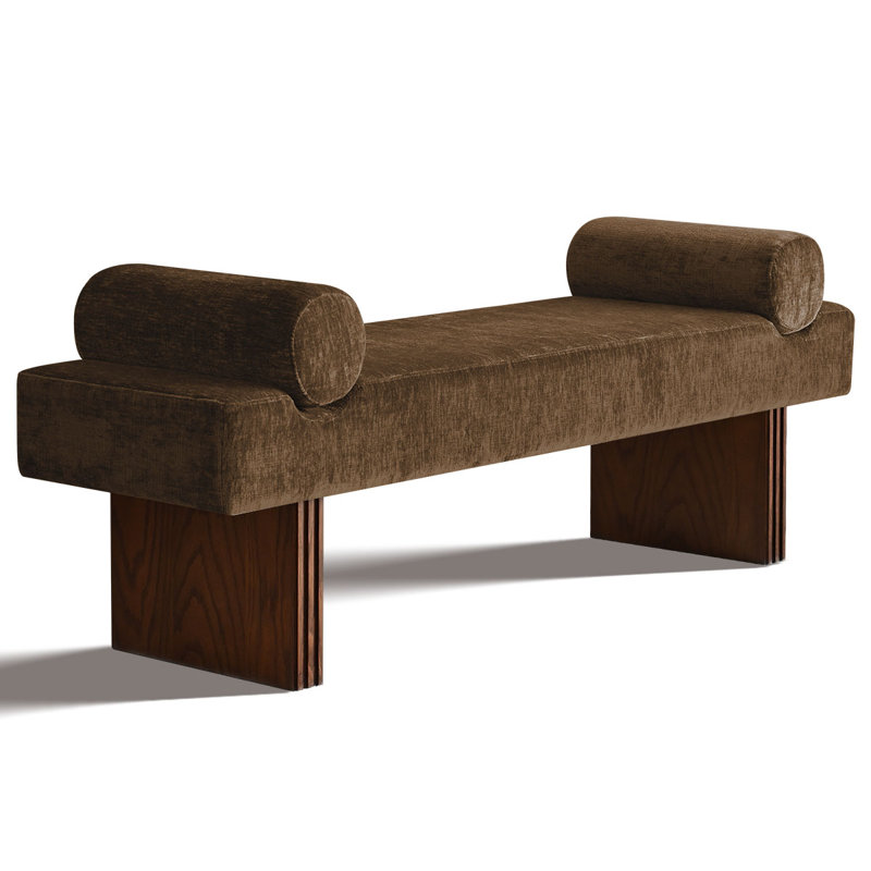 60" W Chenille Upholstered Bench, Brown