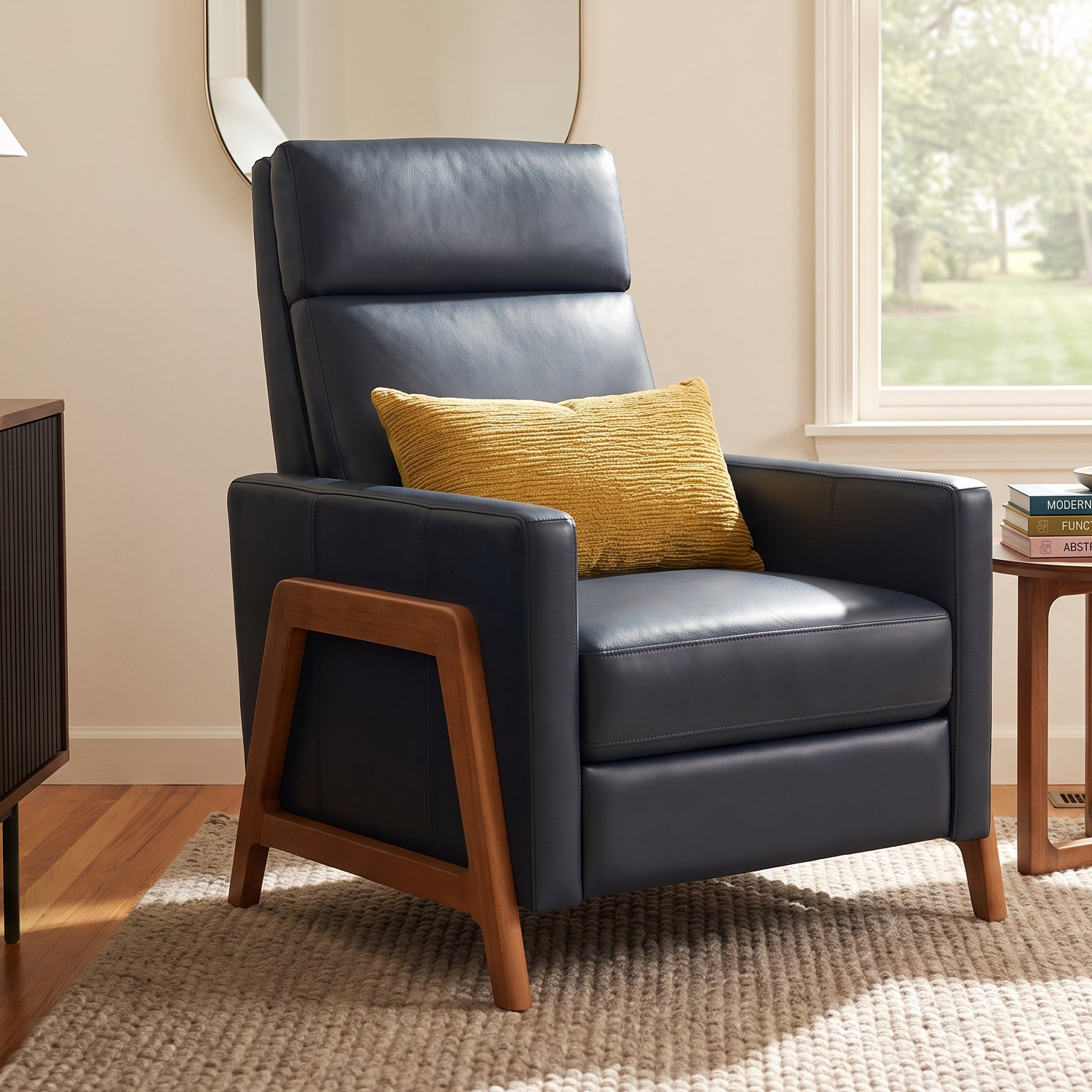 Bosse Genuine Leather Recliner, Midnight Blue Top Grain Genuine Leather
