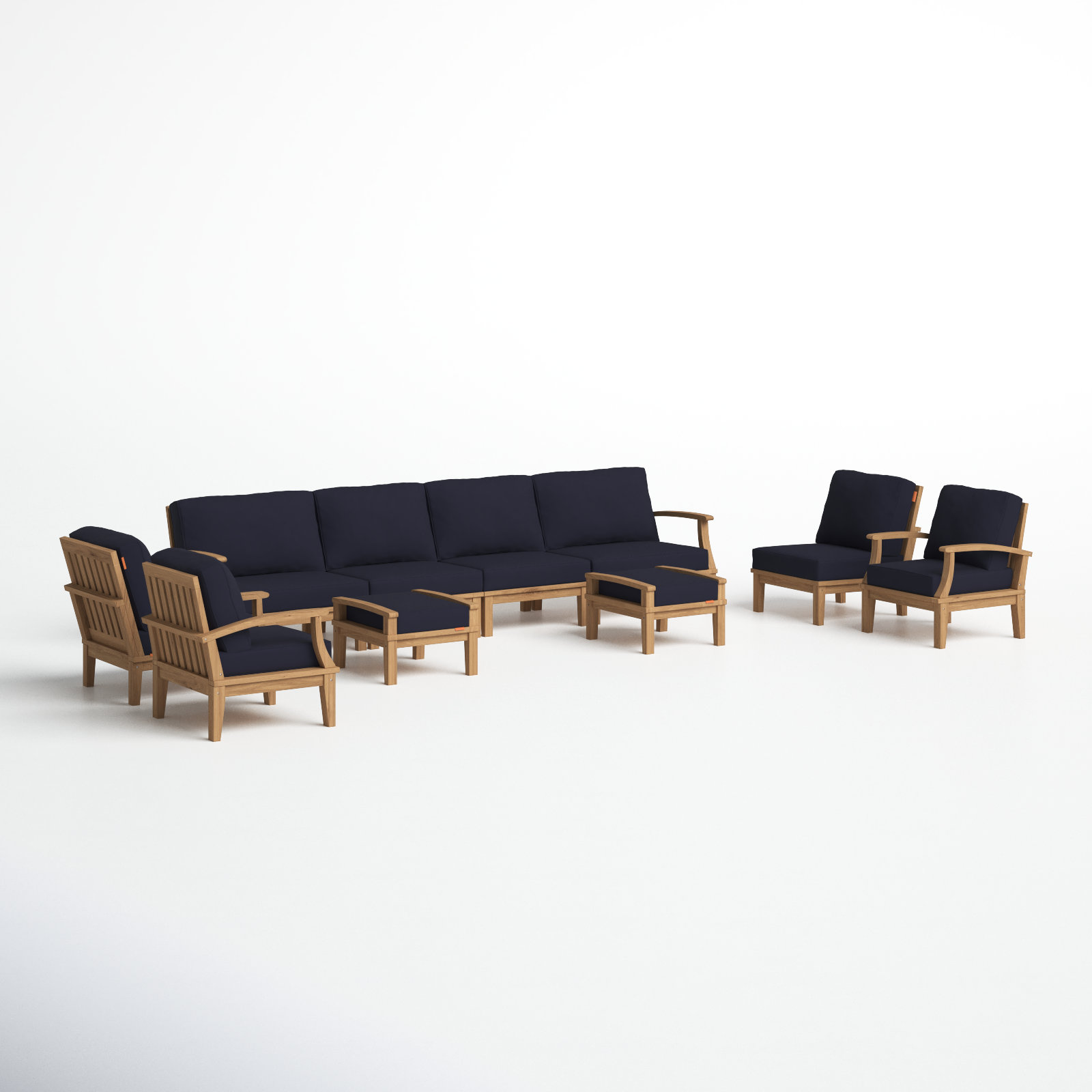 Marina 8-Person Teak Patio Seating Group, Navy