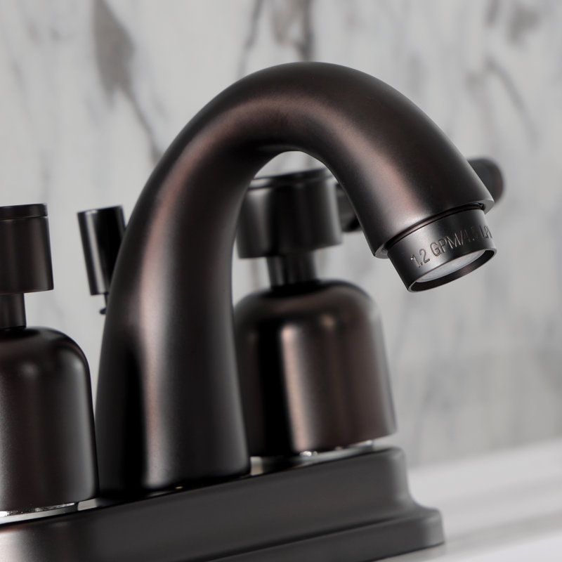 Kingston Brass Kaiser Two-Handle 3-Hole Deck Mount 4" Centerset Bathroom Faucet with Plastic Pop-Up, Oil Rubbed Bronze