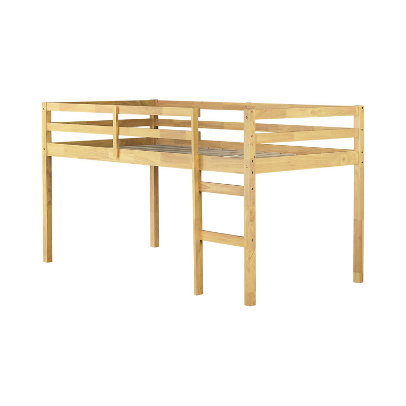 Rubber Wood Twin Loft Bed, , Strengthened Slats, Low - Height Design, Large Under Bed Storage Area, Classic Color Combination For Bedroom Solid Structure, Height, Ample Tidiness, Modern Simple