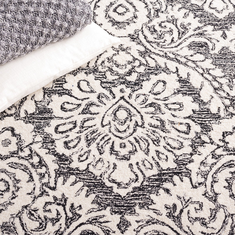 Tapis damassé en laine et en coton touffeté à la main Blossom, Tapis de couloir 2 pi 3 po x 8 pi