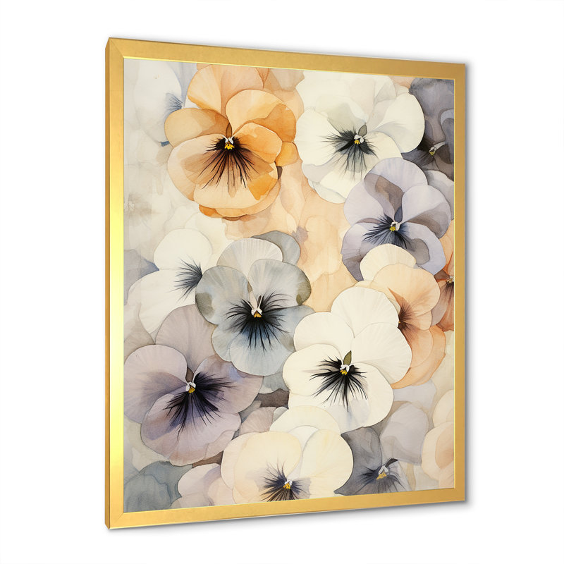Bouquet de rêves vifs de pensée I, Cadre doré simple, H 44 po x l 34 po x P 1,5 po