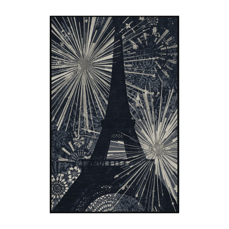 Tapis gris chic et luxueux lavable à la machine Paizlei Paris Tour Eiffel, 5 x 8