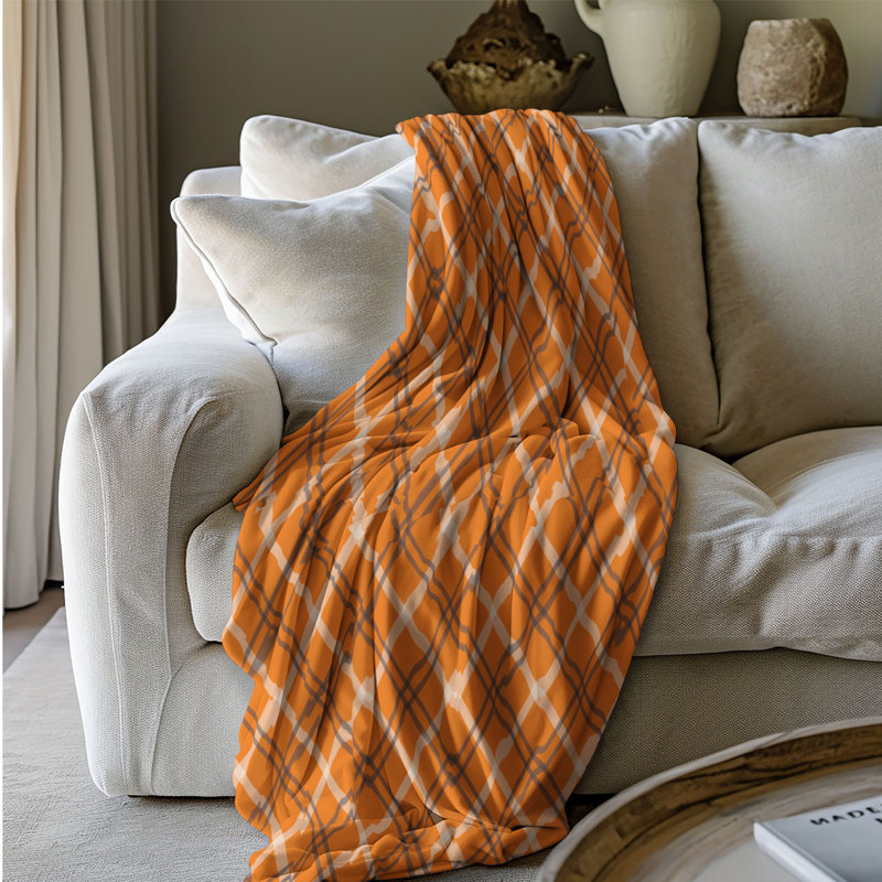 Couverture orange en sherpa de première qualité orange et bleu marine, Lit simple
