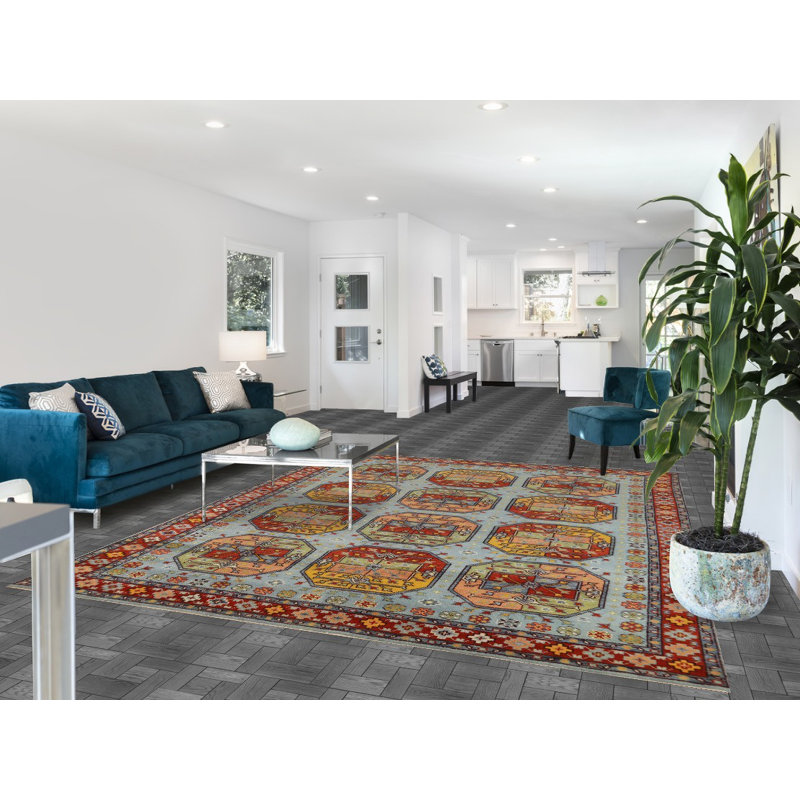 Tapis géométrique bleu Khotan 8 x 10