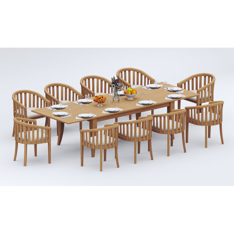 Lenong Teak Wood Patio Dining Set with, 10