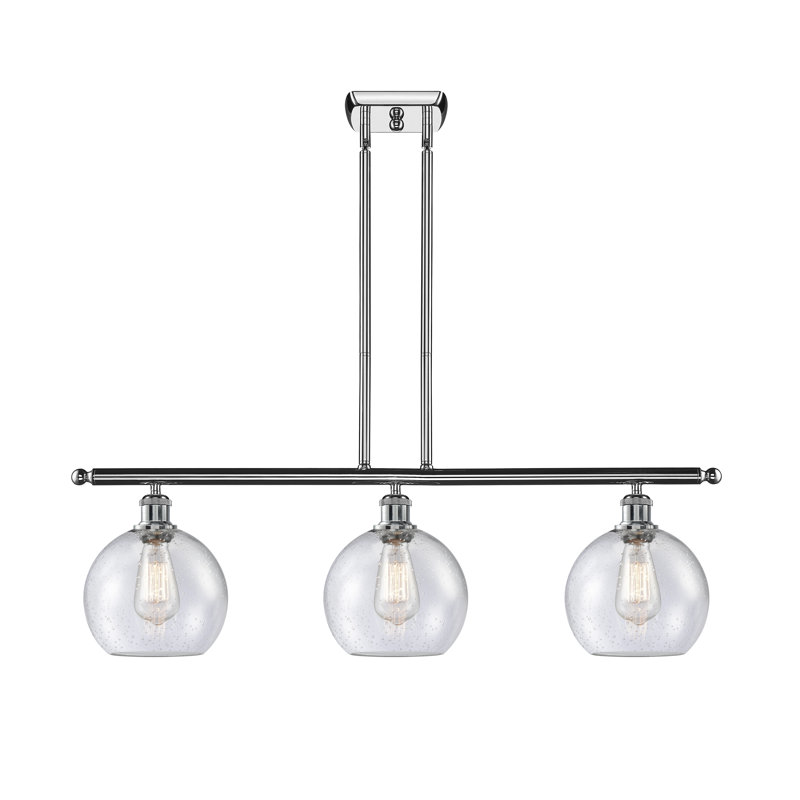 Luminaire suspendu linéaire à 3 lumières pour îlot de cuisine Baptista, Ampoule non incluse, Blanc et chrome poli, Grainé