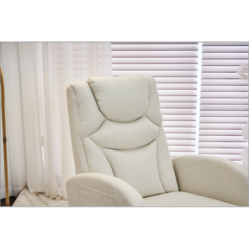 Cotton Linen Fabric Nursery Rocking Chair With Adjustable Footrest 37.6-49.2"D×26"W×39"H