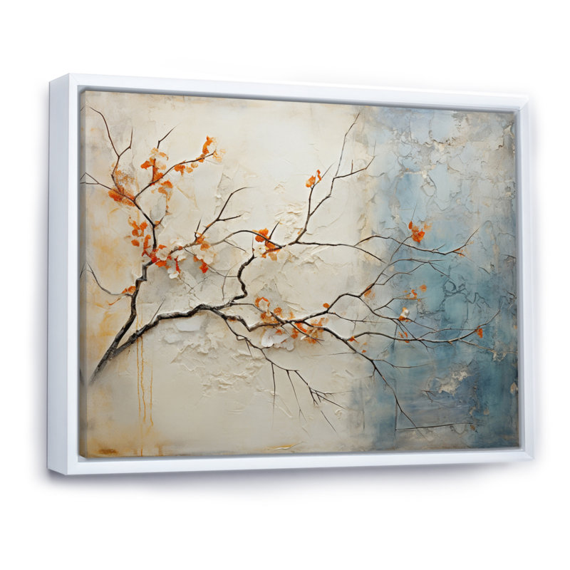 Coral Teal Maple Tree Glowing Agate On Canvas Print, 16" H x 32" W x 1" D, White Floater Framed