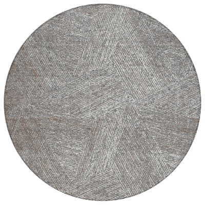 HomeRoots 8' Gray Round Abstract Washable Indoor Outdoor Area Rug