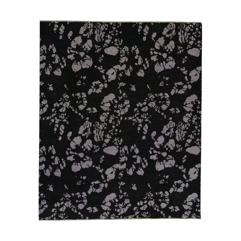 Tapis bleu marine et crème noué à la main de haute qualité
