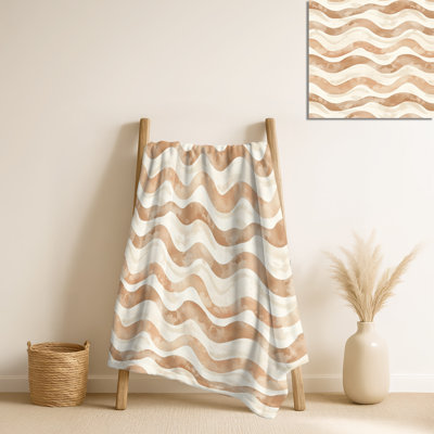 Couverture polaire Boho Waves Neutral II - Beige, jeté chaud