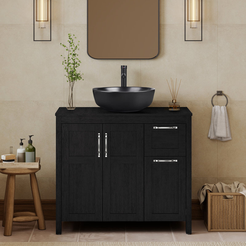 36" Free-Standing Modern Single Bathroom Vanity With Sink, Black