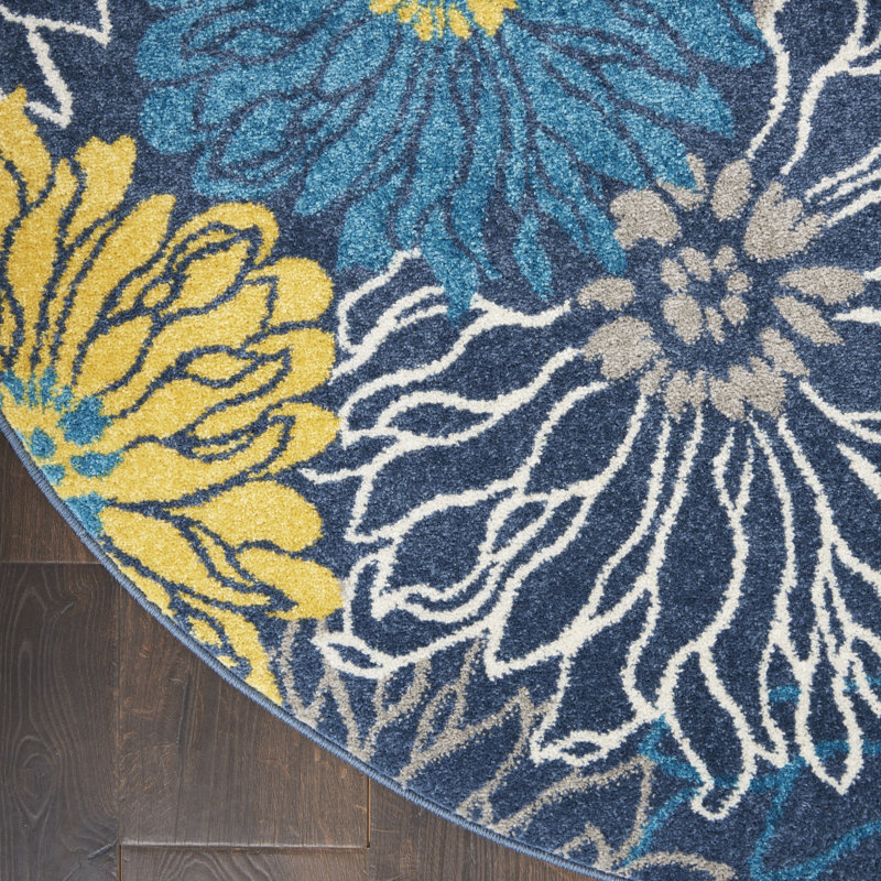 Tapis bleu / jaune Lahoma, Rond 8 pi