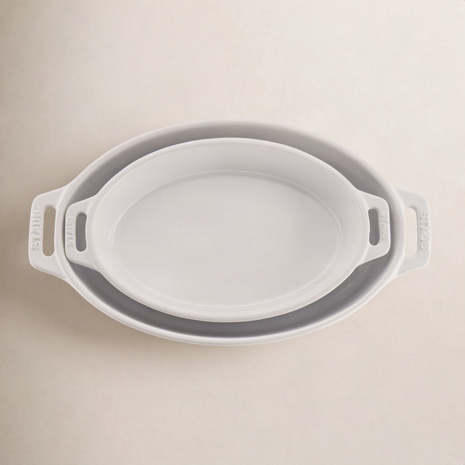 Staub Ceramic 2-Piece Oval Baking Dish Set, White