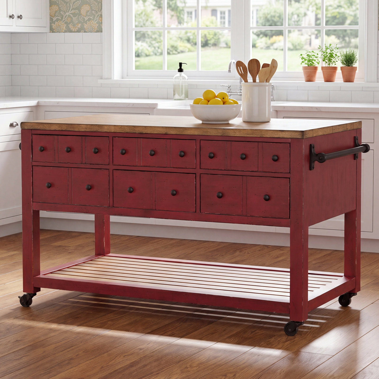 Country Living Kitchen Island, Red