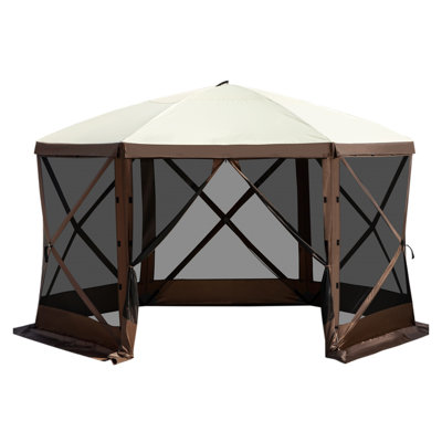 12'x12' Pop-Up Camping Gazebo Screen Tent with Mesh Windows, Waterproof Outdoor Canopy Shelter for Backyard & Lawn