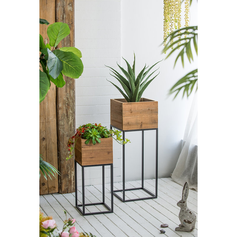 Boîte en bois récupéré avec support en fer noir - ensemble de 2 - petit