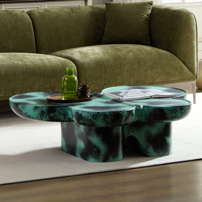 Table basse moderne en faux travertin texturé pour le salon / bureau, vert et noir