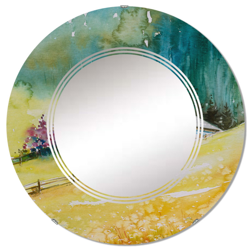 Alpine House On Green Mountains - Miroir mural rond Cabin & Lodge, 24 po x 24 po