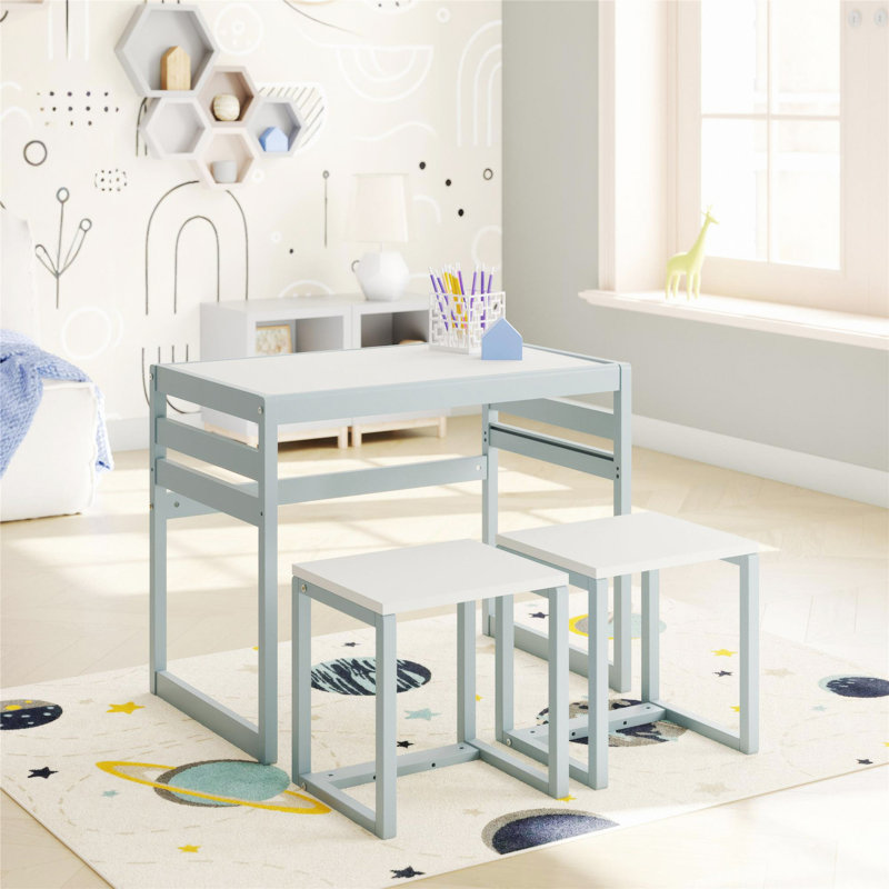 3-Piece Kids Activity Table Set, White;Blue