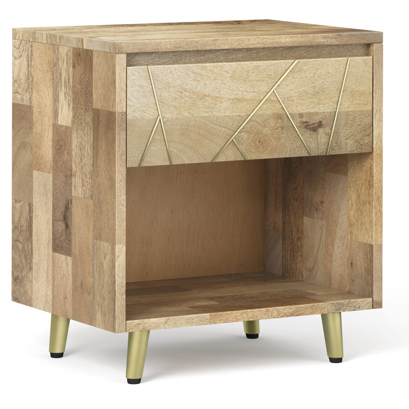 22"W Solid Mango Wood Bedside Table with Inlay