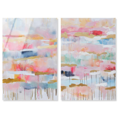 Ensemble de décoration murale « Gard Mirage Duet » en impression acrylique, couleur rose coucher de soleil, par Art Remedy, prêt à  accrocher, 16 x 24