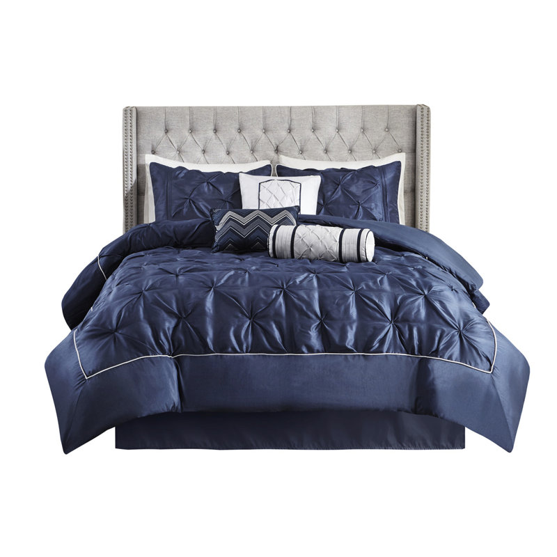 Magnifique édredon bleu marine 7 pièces, Édredon de très grande taille et 6 pièces suppl, Marine