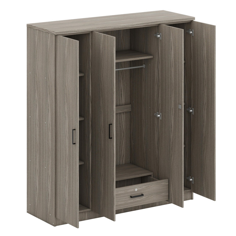 Armoire fonctionnelle à 4 portes avec tiroir pratique, Gris